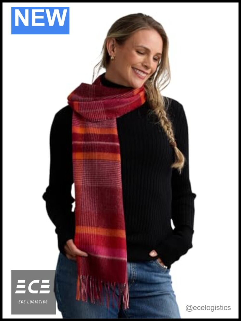 100% Baby Alpaca Scarf Plaid Unisex Winter Wrap 71" Long